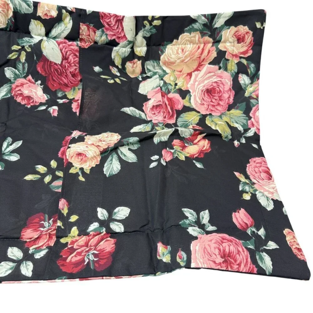 Cabbage Rose Floral Pillow Sham Quilted Black Pink Cotton Blend Pillowcase NEW